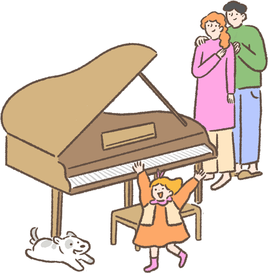 ピアノが届いて喜ぶ子ども